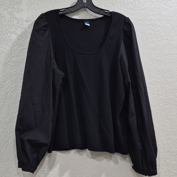 Cotton Black Puff-Sleeve Scoop Neck Women's Top 2XL - Picture 8 of 8
